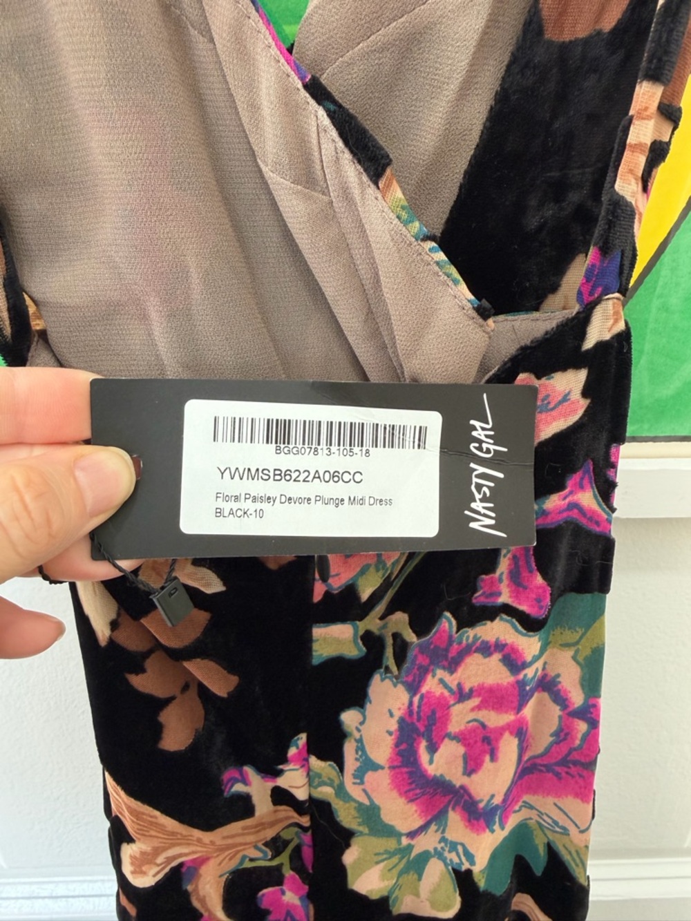 Floral Paisley Devore Velvet Front Plunge With Low Cross back Maxi Dress NWT - Picture 7 of 7